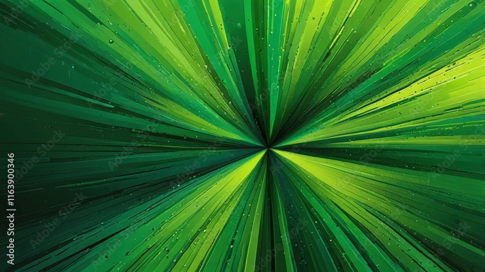 Fototapeta premium A striking graphic design featuring sharp green lines converging towards a focal point, creating a sense of depth and motion in a vivid visual experience