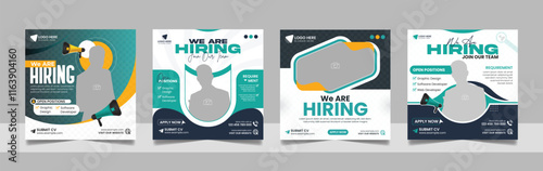 Social media hiring job vacancy digital marketing post banner template set. Business we are hiring employee square flyer design.