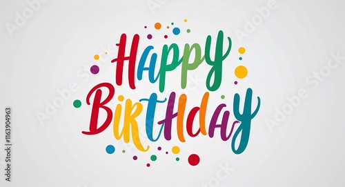 happy birthday colorful calligraphic minimalist lettering art design on plain white background