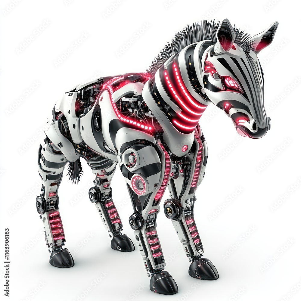 Lovable robotic zebra with striped LEDs. vector style art 3d illustration Isolated on White Background Lovable robotic zebra with striped LEDs. vector style art 3d illustration Isolated on White Background