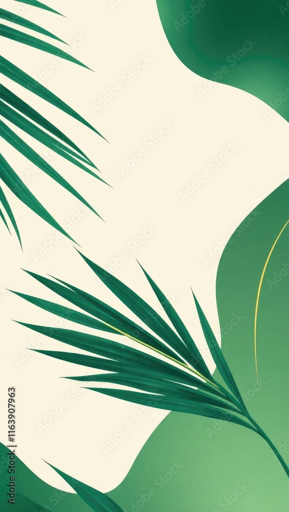 Fototapeta premium Elegant Harmony: Abstract Fluid Design with Palm Leaves