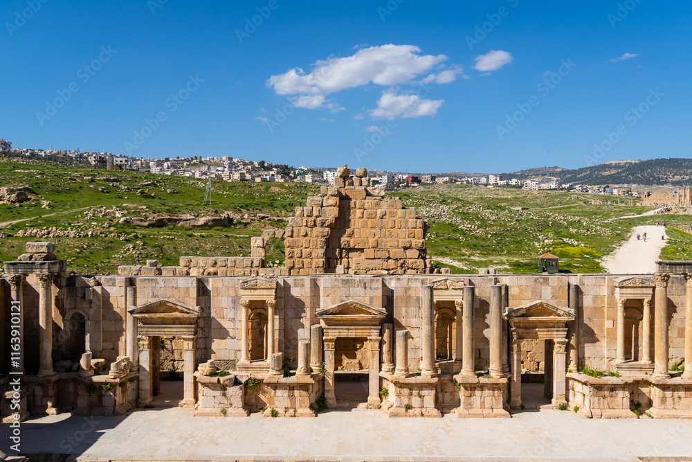 Jerash, Jordan: The ancient Greco-Roman city of Gerasa famous for temples, amphitheater and columns in Jordan in the Middle East.
