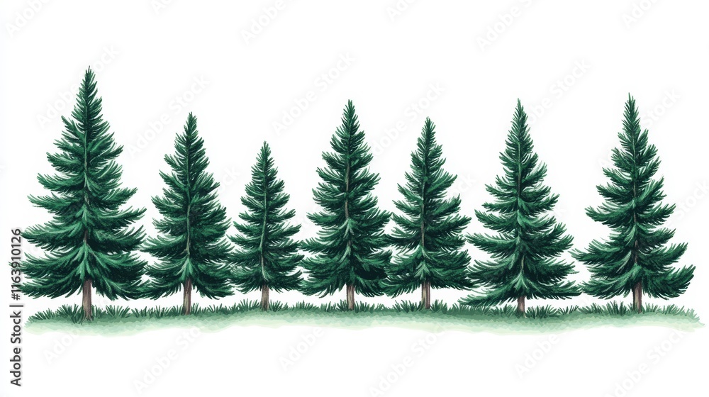 Obraz premium Whimsical Evergreen Grove Landscape with Banner Space on White Background