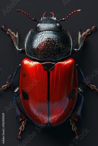 Stunning 3d visualization of a red and black jewel beetle against a crisp white background photo