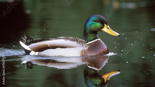 Majestic Mallard Duck Gracefully Gliding on Serene Water photo