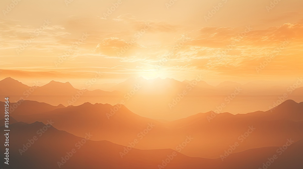 Mountain range with visible silhouettes through the morning colorful fog. Hazy mountain sunset. Panoramic view. Illustration for banner, poster, cover, brochure or presentation. Mountain range with visible silhouettes through the morning colorful fog. Hazy mountain sunset. Panoramic view. Illustration for banner, poster, cover, brochure or presentation.