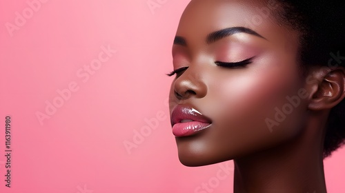 Woman Posing Gracefully Against a Soft Pink Background Exuding Elegance and Confidence in a Vibrant and Playful Portrait Capturing Feminine Beauty