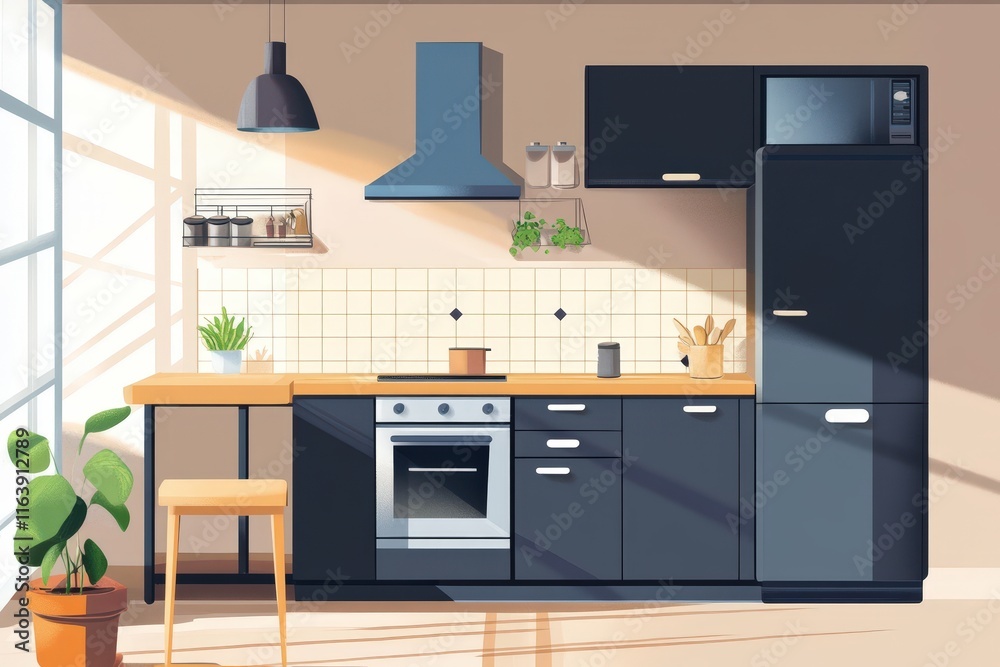 Modern Kitchen Design With Sunlight Streaming Through Window Modern Kitchen Design With Sunlight Streaming Through Window