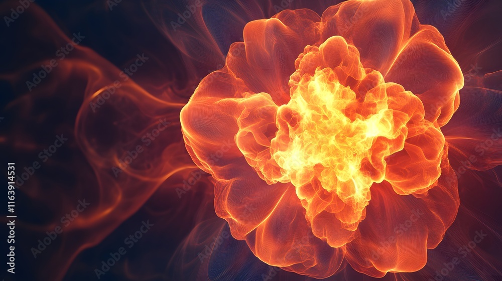 Fiery Abstract Explosion: Energy Flows Dynamically