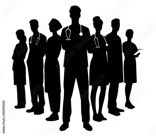 Silhouette group of doctor and nurse vector. Element design for poster, business advertising, backdrop, banner. Eps 10