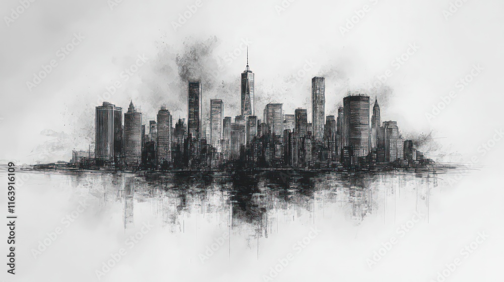 Fototapeta premium Sketchy cityscape; New York City skyline.