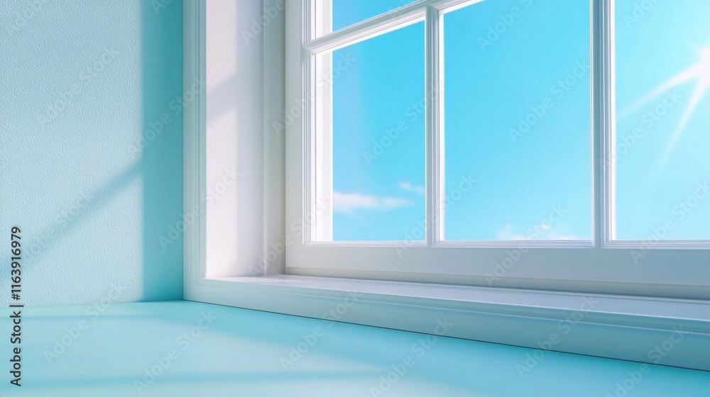 Fototapeta premium A beautifully clean window, sparkling under bright sunlight