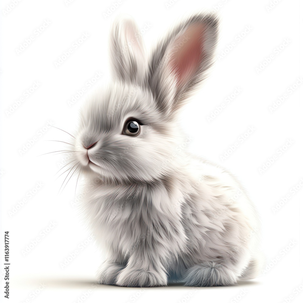Lovable AI rabbit with fluffy, metallic ears. vector style art 3d illustration Isolated on White Background 