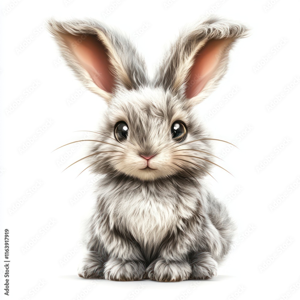 Lovable AI rabbit with fluffy, metallic ears. vector style art 3d illustration Isolated on White Background Lovable AI rabbit with fluffy, metallic ears. vector style art 3d illustration Isolated on White Background