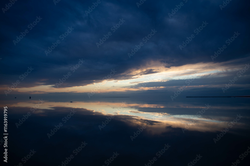 Beautiful sunset on the Elton salt lake. Volgograd region, Russia Beautiful sunset on the Elton salt lake. Volgograd region, Russia