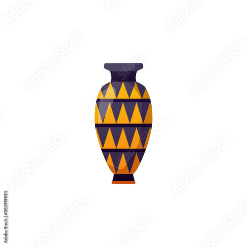 Vector icon with an ancient beautiful vase with a pattern of black and yellow triangles