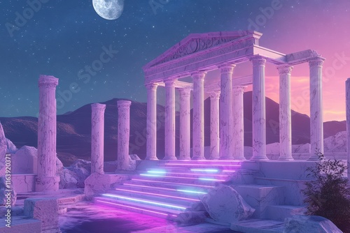 Ancient Temple Ruins Underneath a Night Sky