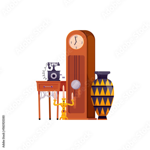 Vector illustration of old antique items on isolated background.