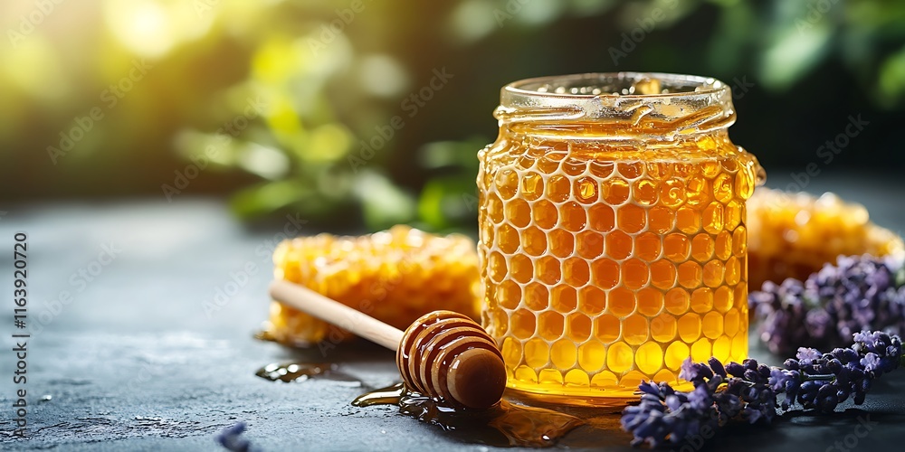 Jar of honey with honeycomb
Jar of honey with honeycomb