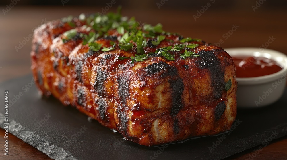 Grilled garlic bread loaf with sauce. Grilled garlic bread loaf with sauce.