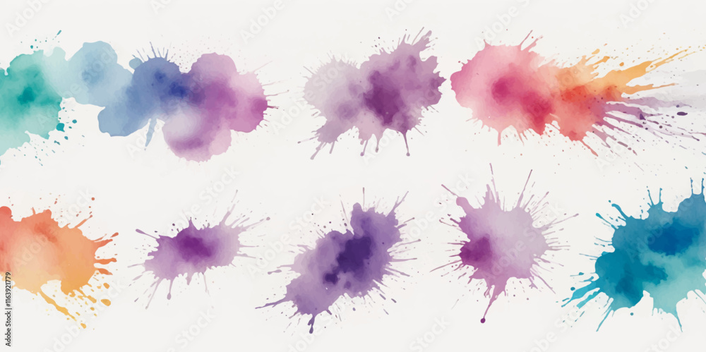 Set of colorful paint splatter abstract vector texture background. Set of abstract watercolor water splash background.