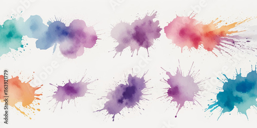 Set of colorful paint splatter abstract vector texture background. Set of abstract watercolor water splash background.