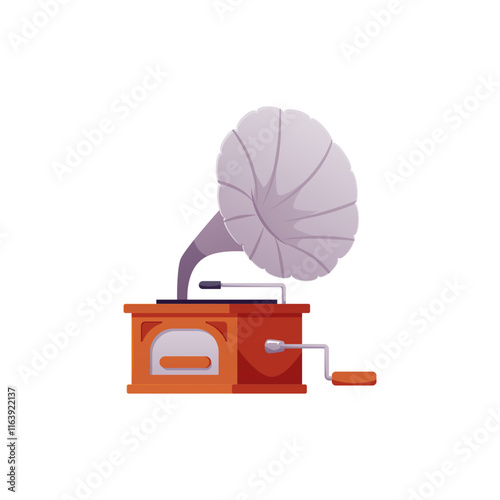 Vector illustration of old wooden gramophone with wooden base.