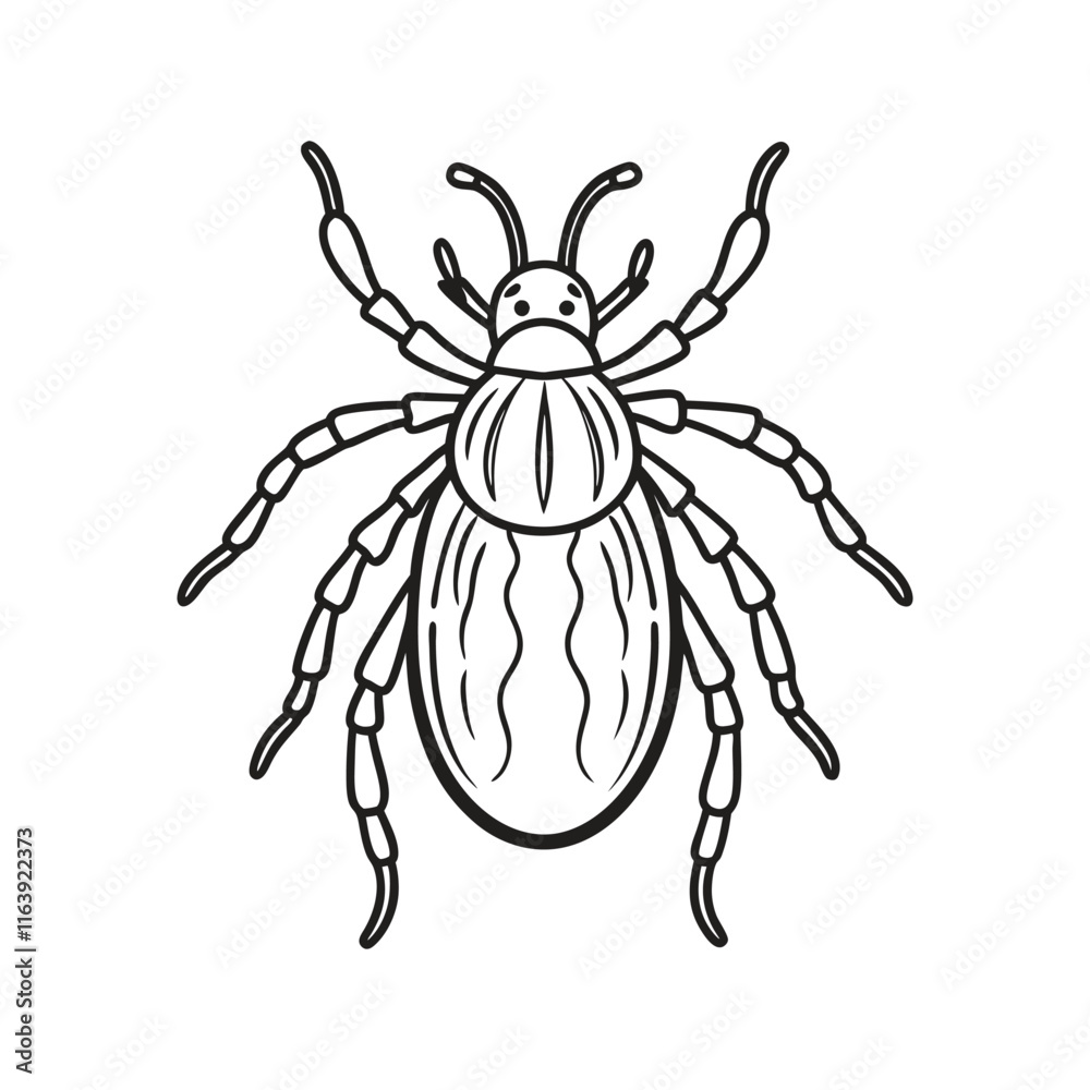 Obraz premium Tick (Ixodida) insect silhouette design, labeled line art vector illustration.