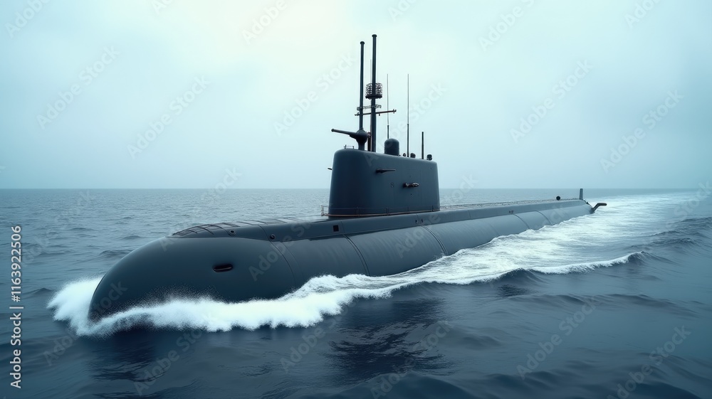 Fototapeta premium Submarine Floating on the Ocean Surface: A Maritime Scene