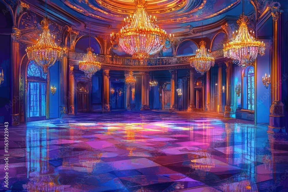 Fototapeta premium Grand Ballroom with Crystal Chandeliers and Gleaming Floor