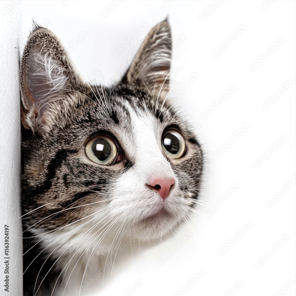 Obraz premium Curious Cat Peeking Around Corner