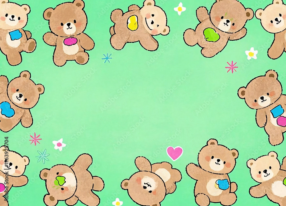 Fototapeta premium Cute Bear Illustration on a Green Background