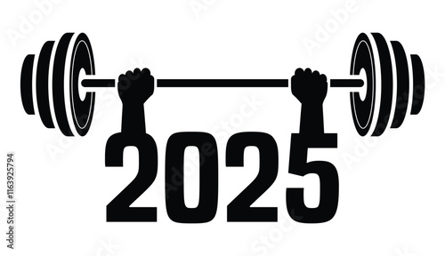 2025 bold sign crafted from dumbell gym workout equipment, inspiring fitness, strength, and new year motivation
