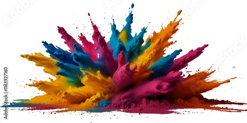 Vector abstract colorful rainbow holi paint and colorful cloud smoke powder explosion isolated on transparent wide panorama background.	
