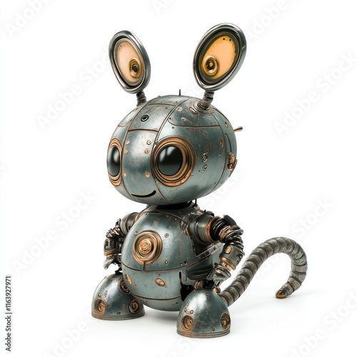 Mini robot with a springy tail and perky ears. vector style art 3d illustration Isolated on White Background 