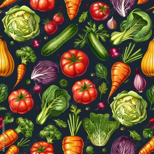 Vibrant vector design showcasing diverse vegetables on a dark background for a fresh look photo