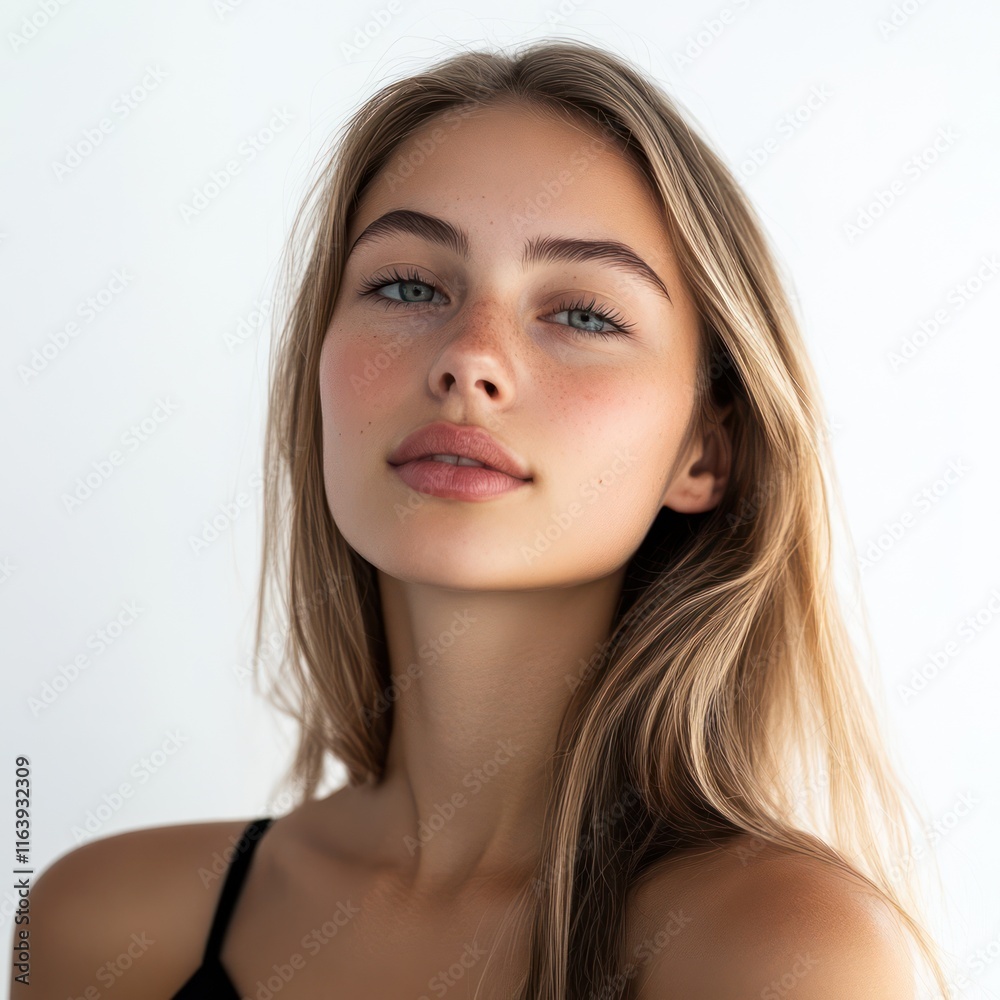 Model posing in a natural light studio Isolated on White Background Generative AI Model posing in a natural light studio Isolated on White Background Generative AI
