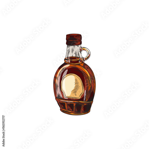 Vector illustration of a closed full bottle of maple syrup.