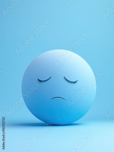 Circle round balloon icon face symbol decoration ornament blue monday morning background wallpaper copy space empty depression sadness unhappy gloomy annoy mug joylessness emotion feeling.