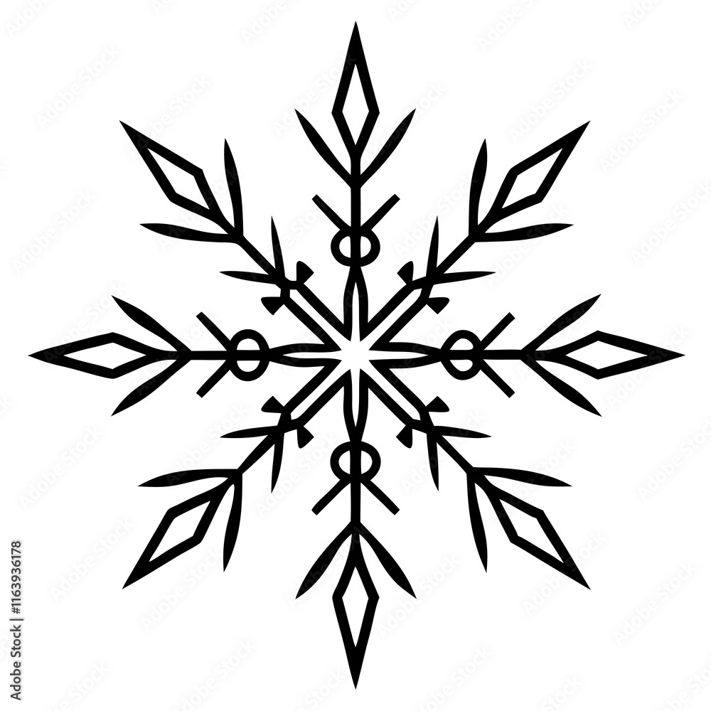 Fototapeta premium Intricate Snowflake Line Art for Vector Designs