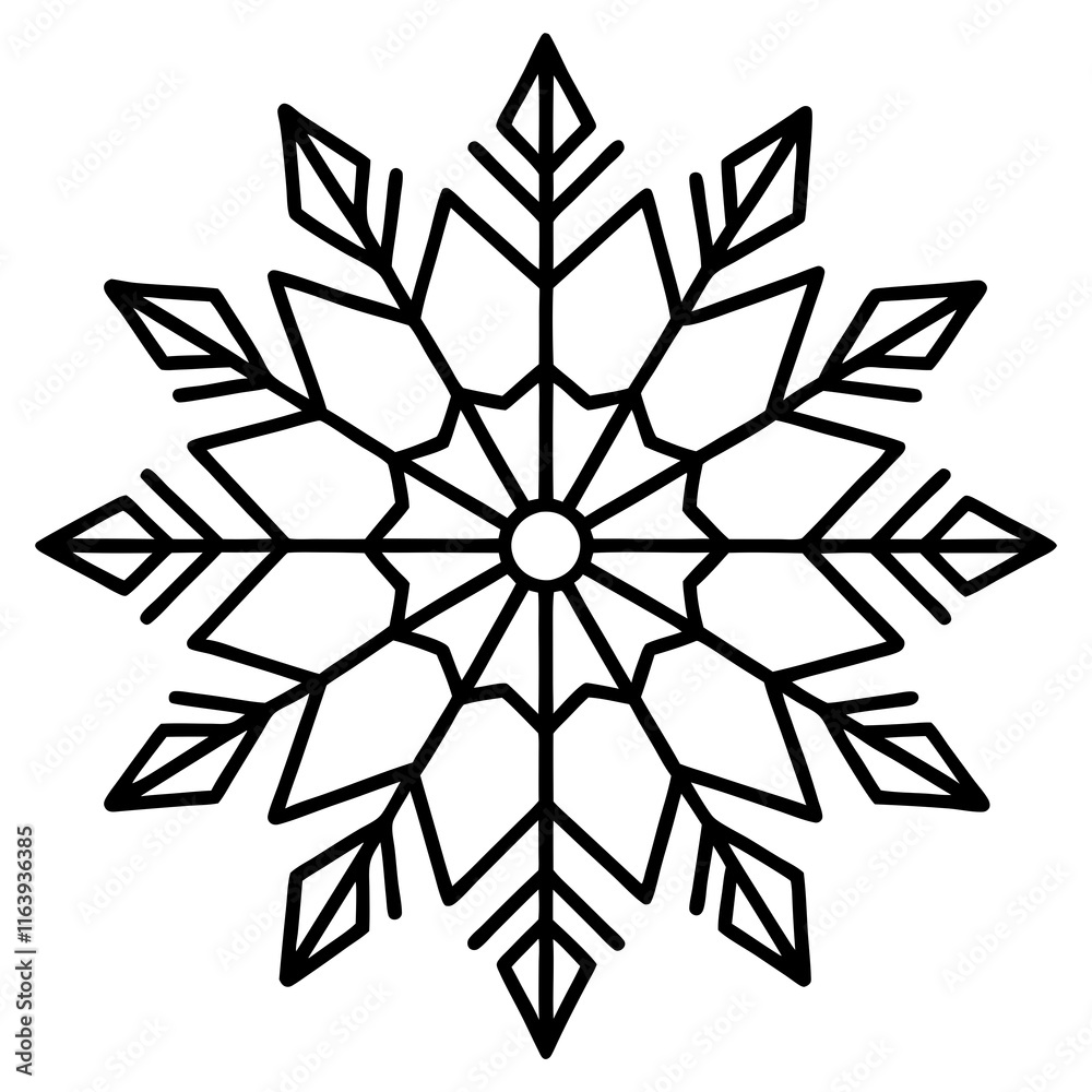 Intricate Snowflake Line Art for Vector Designs