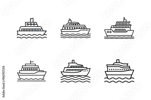 ferry icon line art vector illustration