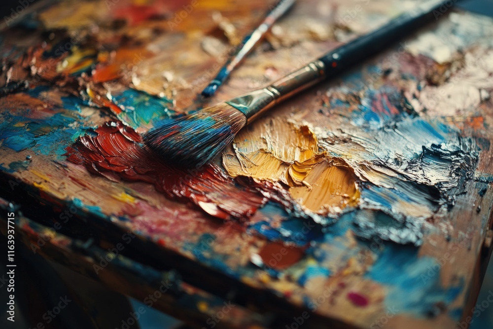 Obraz premium A close-up of a paintbrush tip creating fine details on a canvas.