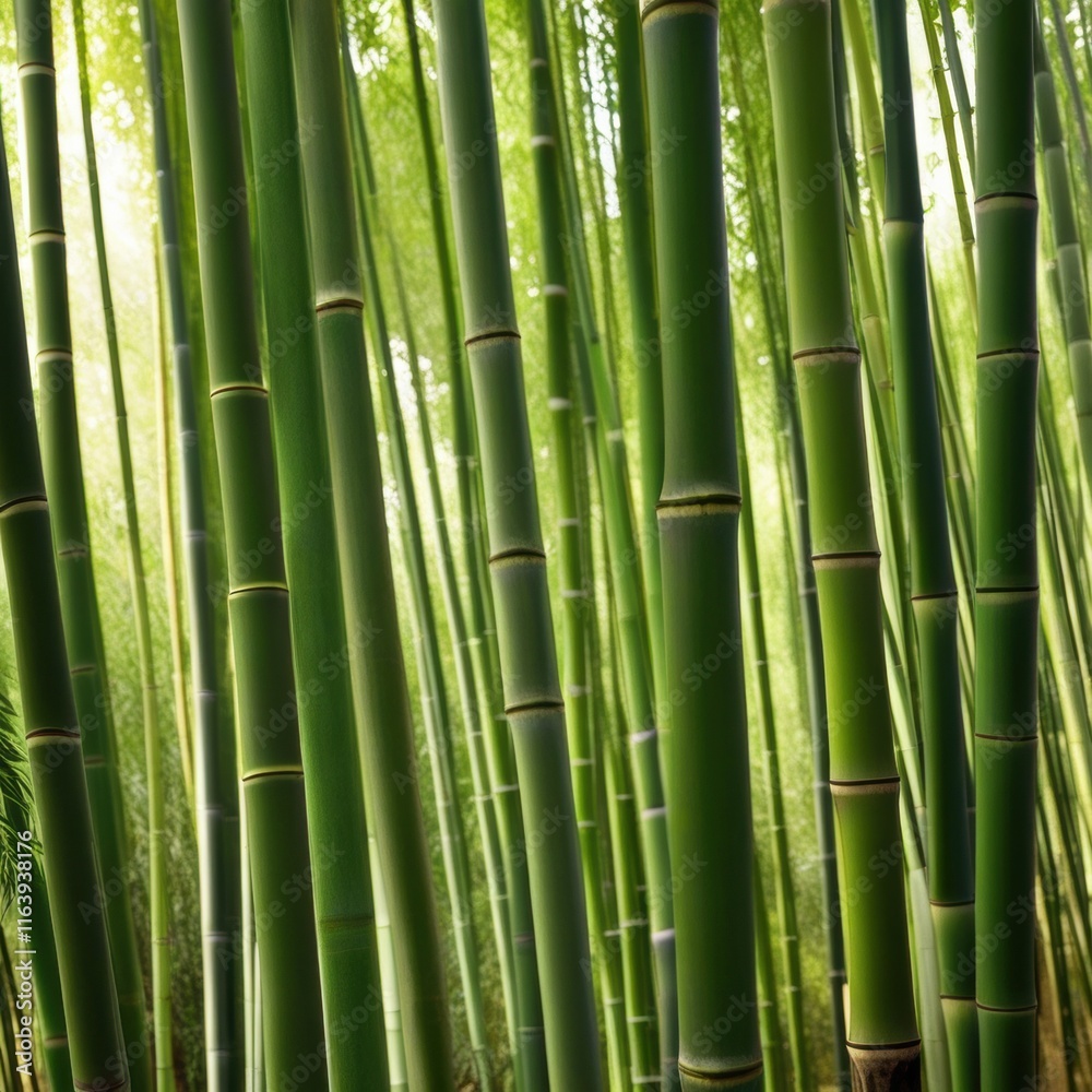 A dense grove of tall, slender bamboo stalks bathed in warm sunlight, creating a serene and tranquil scene. A dense grove of tall, slender bamboo stalks bathed in warm sunlight, creating a serene and tranquil scene.