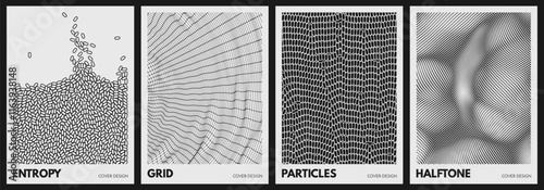 Background of black dots randomly moving on white backdrop. Wavy surface. Array with dynamic emitted particles. Chaotic ovals in empty space. Cells. Cobweb or spider web. Connection structure. Vector
