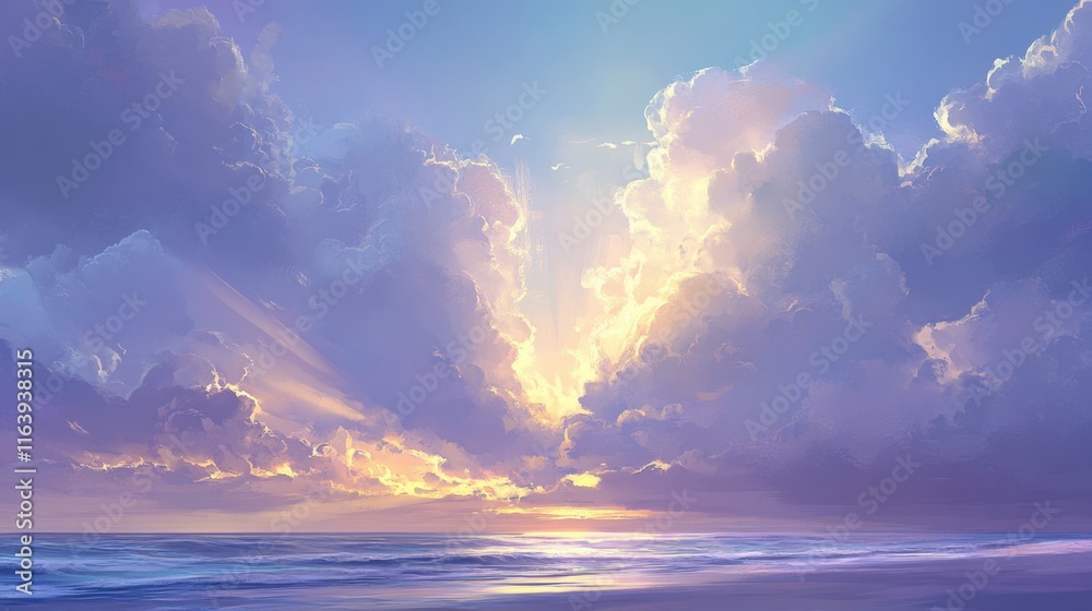 Soft Cloudy Sky with Rays of Sunlight Streaming Through Soft Cloudy Sky with Rays of Sunlight Streaming Through
