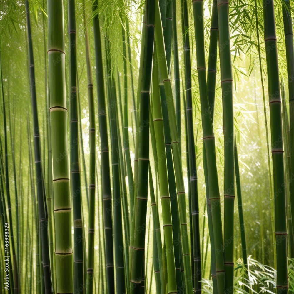 A dense grove of tall, slender bamboo stalks bathed in warm sunlight, creating a serene and tranquil scene. A dense grove of tall, slender bamboo stalks bathed in warm sunlight, creating a serene and tranquil scene.