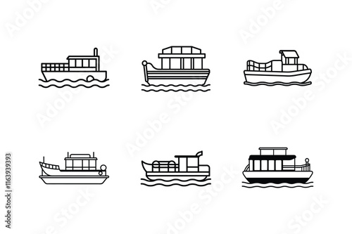 pontoon boat line art vector, illustration of a ship