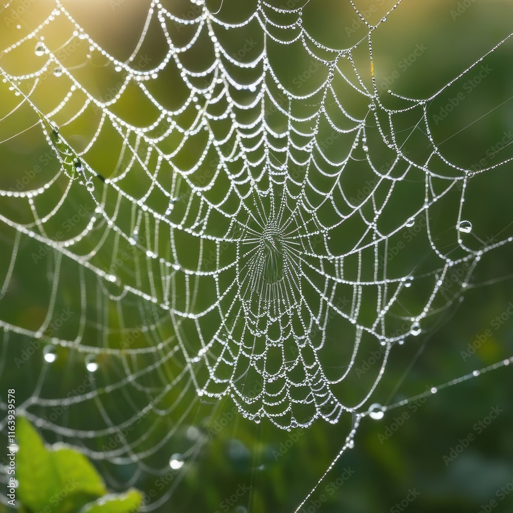 A dew-laden spiderweb shimmers in the darkness capturing the intricate beauty of nature's delicate artistry. A dew-laden spiderweb shimmers in the darkness capturing the intricate beauty of nature's delicate artistry.