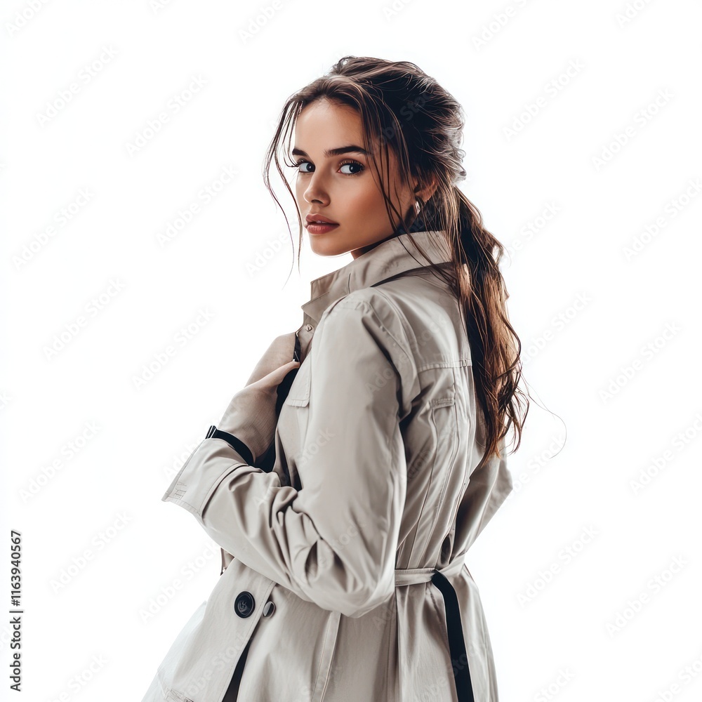 panoramic shot of fashionable woman holding court Isolated on White Background Generative AI panoramic shot of fashionable woman holding court Isolated on White Background Generative AI